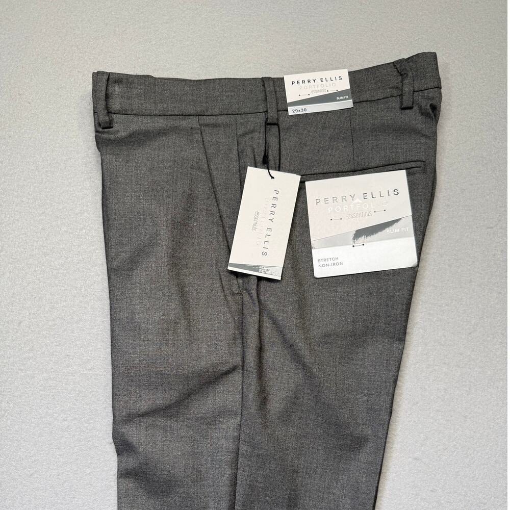 Perry Ellis Portfolio Men's Slim Fit Stretch Dress Pants Alloy 29x30 $95